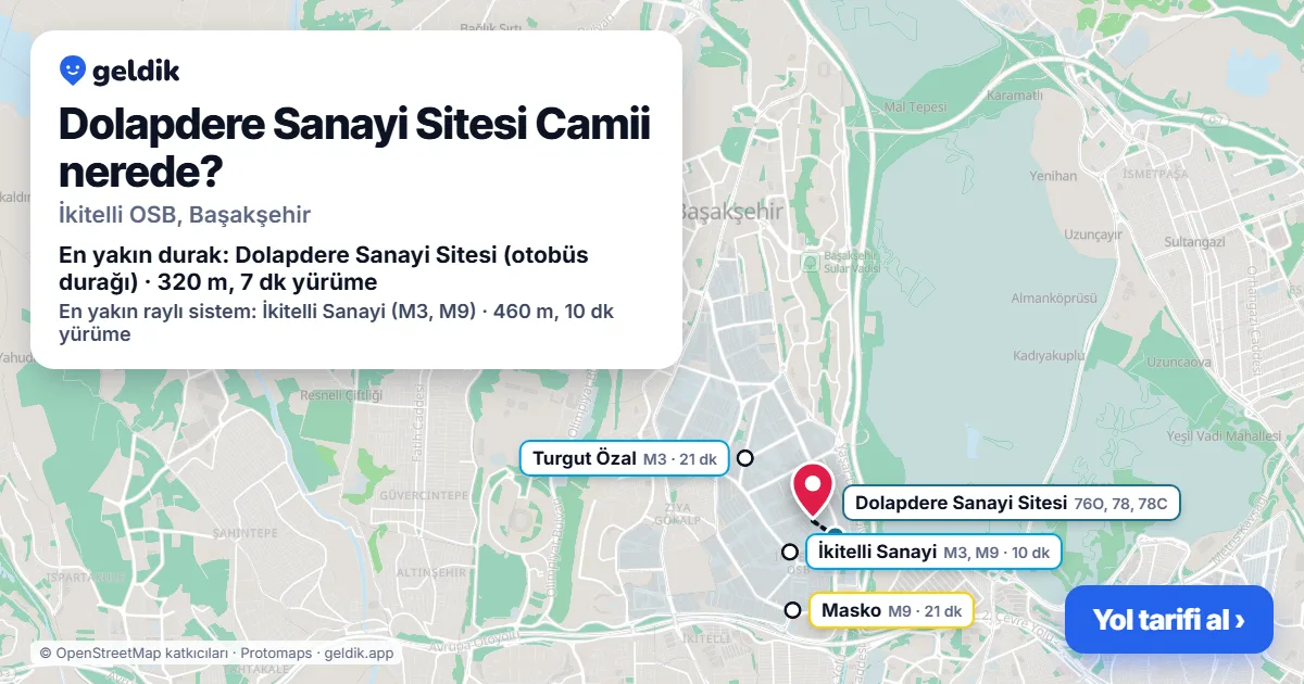 Where is Dolapdere Sanayi Sitesi Camii: map with its location and the nearest stops, with walking times