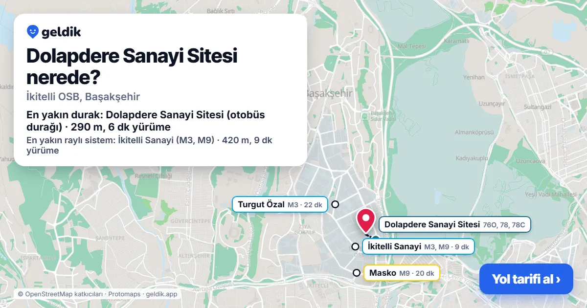 Where is Dolapdere Sanayi Sitesi: map with its location and the nearest stops, with walking times