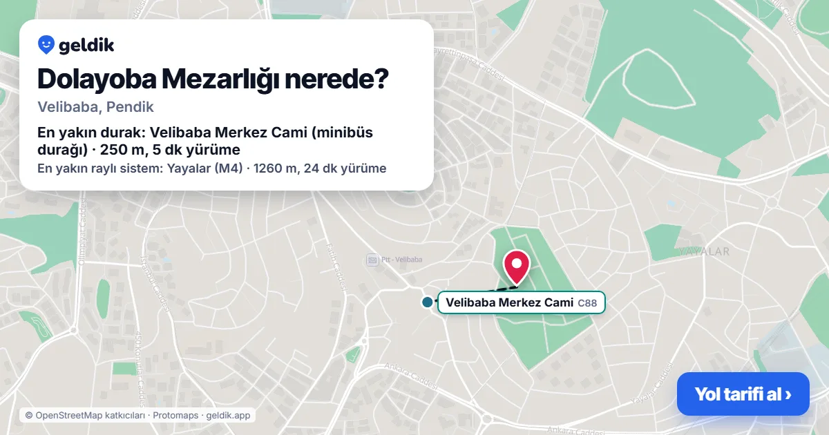 Dolayoba Mezarlığı nerede: haritada konumu ve en yakın duraklar, yürüme süreleriyle