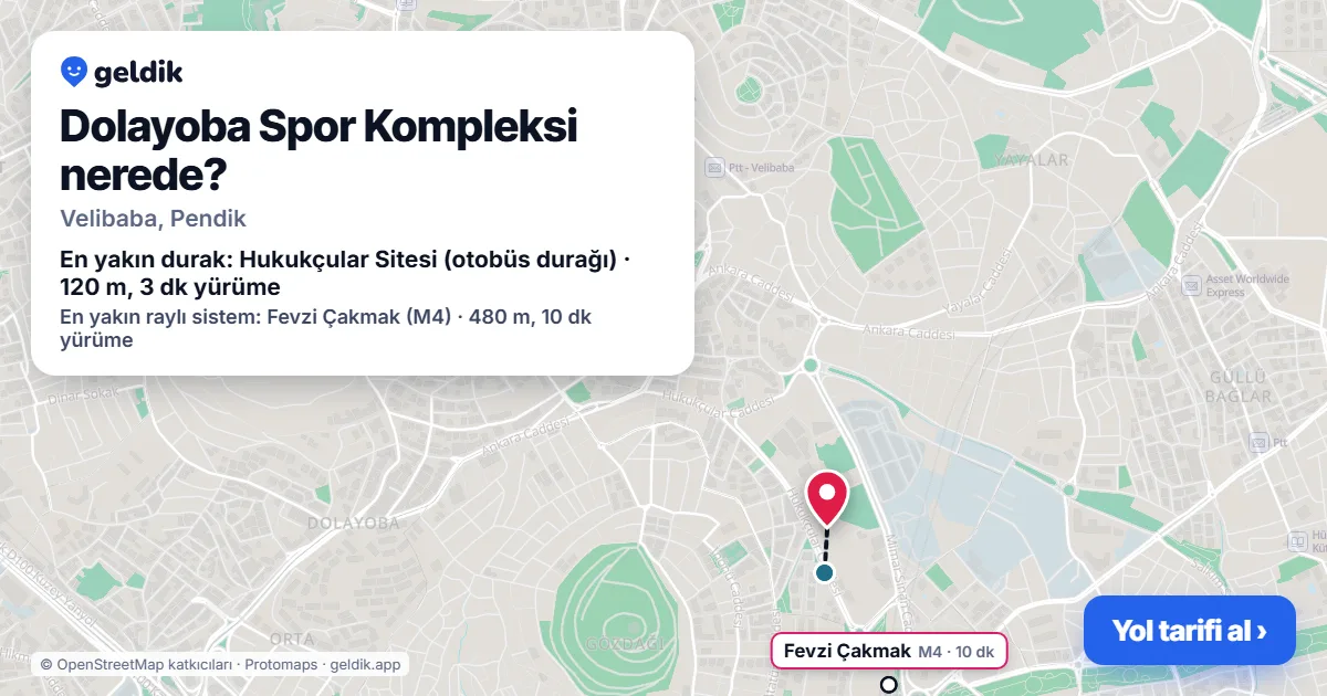 Dolayoba Spor Kompleksi nerede: haritada konumu ve en yakın duraklar, yürüme süreleriyle