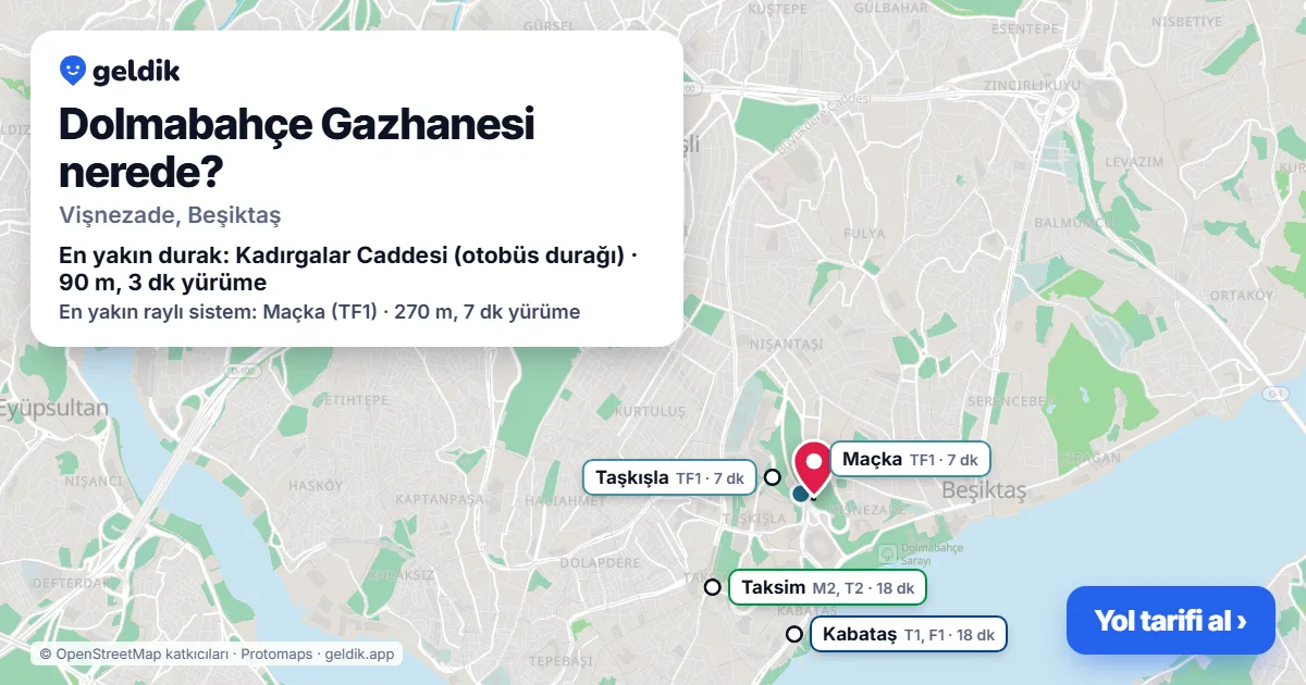 Dolmabahçe Gazhanesi nerede: haritada konumu ve en yakın duraklar, yürüme süreleriyle