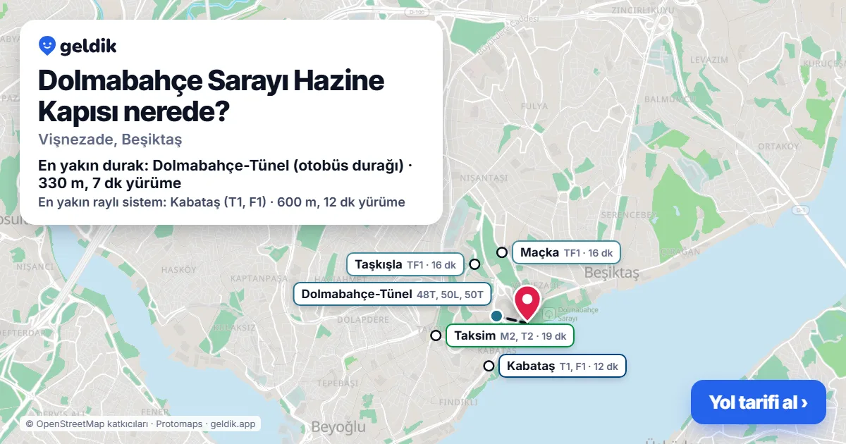 Dolmabahçe Sarayı Hazine Kapısı nerede: haritada konumu ve en yakın duraklar, yürüme süreleriyle
