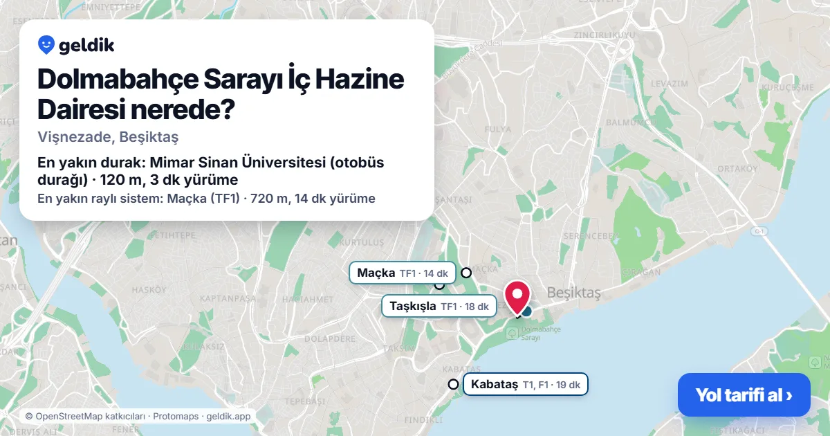 Dolmabahçe Sarayı İç Hazine Dairesi nerede: haritada konumu ve en yakın duraklar, yürüme süreleriyle