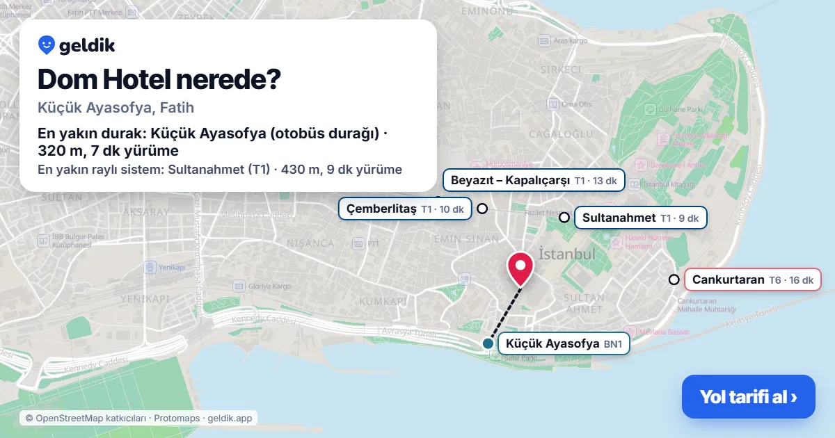 Dom Hotel nerede: haritada konumu ve en yakın duraklar, yürüme süreleriyle