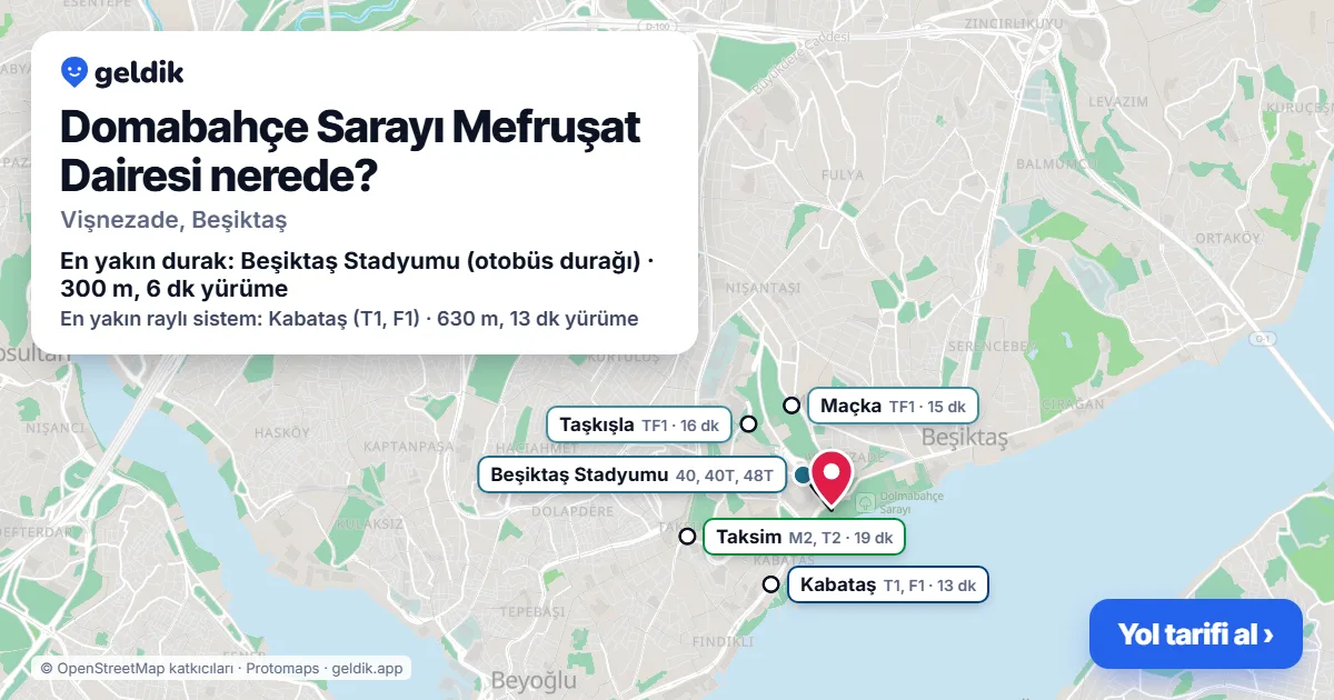 Where is Domabahçe Sarayı Mefruşat Dairesi: map with its location and the nearest stops, with walking times