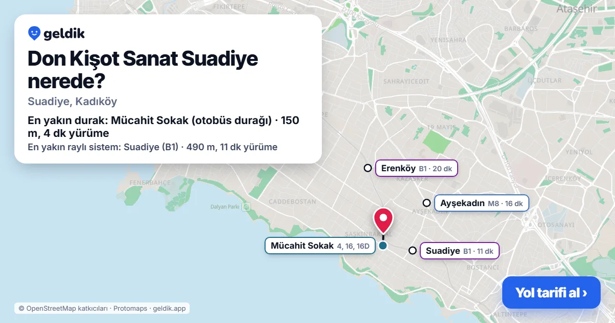 Where is Don Kişot Sanat Suadiye: map with its location and the nearest stops, with walking times