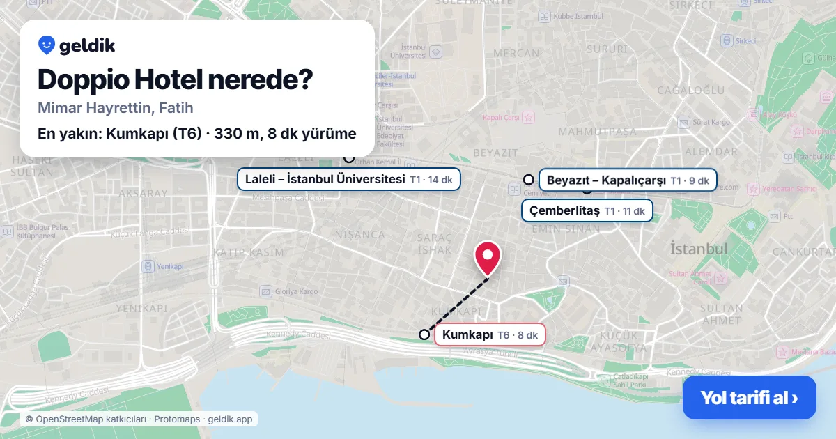 Doppio Hotel nerede: haritada konumu ve en yakın duraklar, yürüme süreleriyle