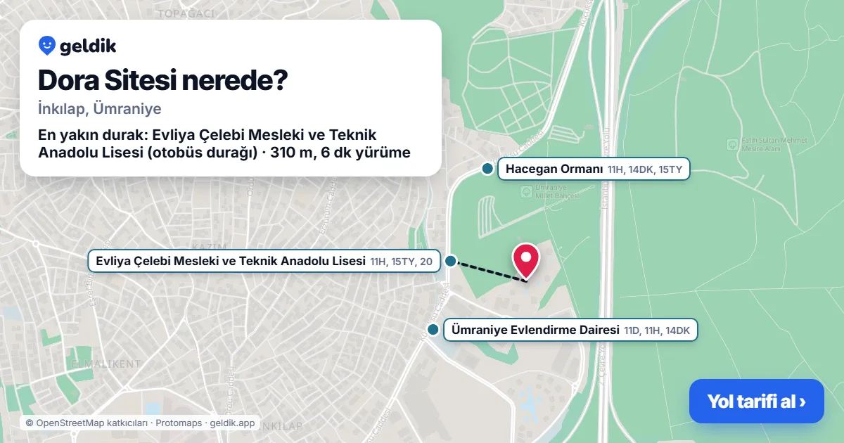 Dora Sitesi nerede: haritada konumu ve en yakın duraklar, yürüme süreleriyle