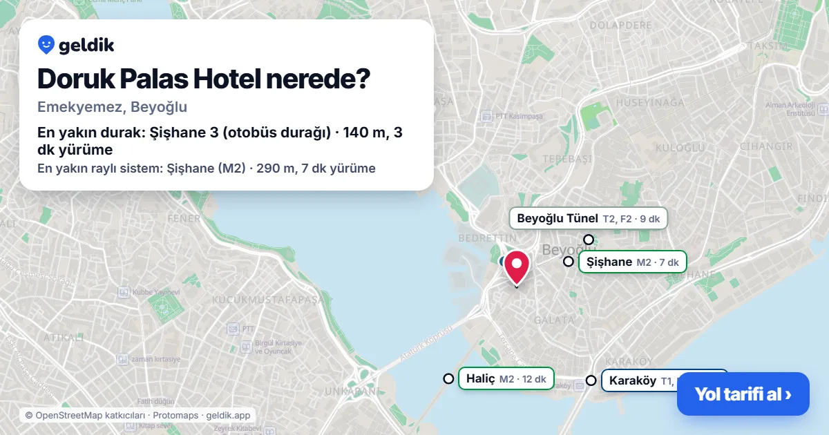Doruk Palas Hotel nerede: haritada konumu ve en yakın duraklar, yürüme süreleriyle
