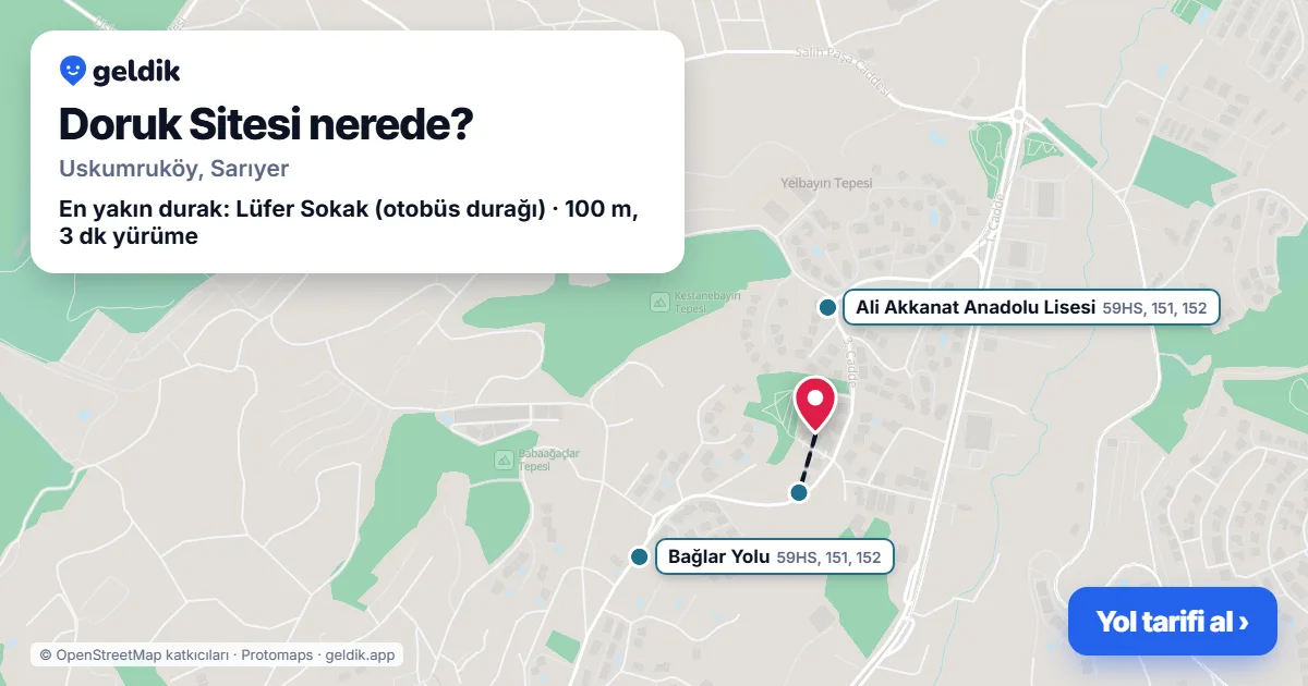 Doruk Sitesi nerede: haritada konumu ve en yakın duraklar, yürüme süreleriyle