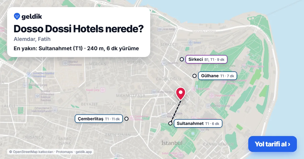 Dosso Dossi Hotels nerede: haritada konumu ve en yakın duraklar, yürüme süreleriyle
