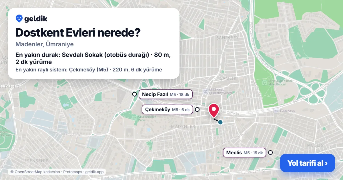 Where is Dostkent Evleri: map with its location and the nearest stops, with walking times