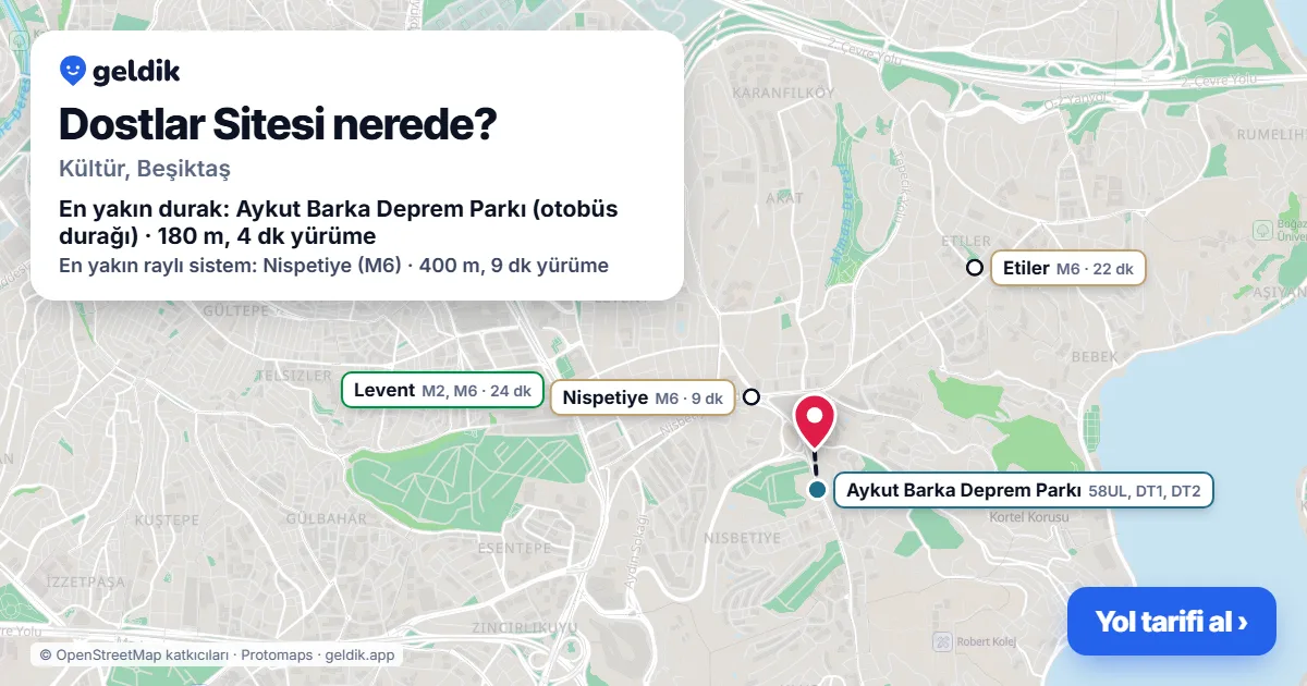 Where is Dostlar Sitesi: map with its location and the nearest stops, with walking times