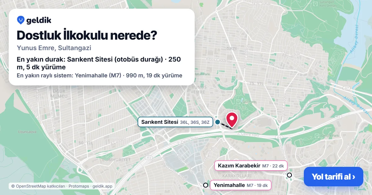 Where is Dostluk İlkokulu: map with its location and the nearest stops, with walking times