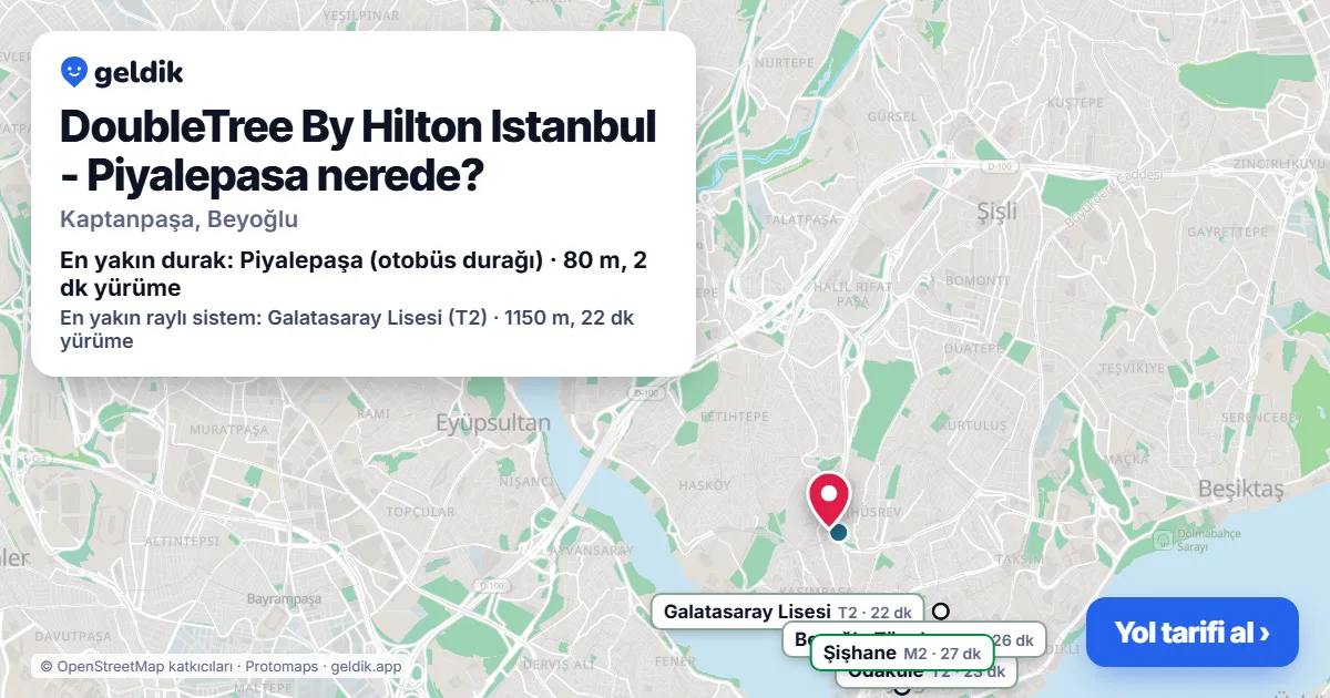 DoubleTree By Hilton Istanbul - Piyalepasa nerede: haritada konumu ve en yakın duraklar, yürüme süreleriyle