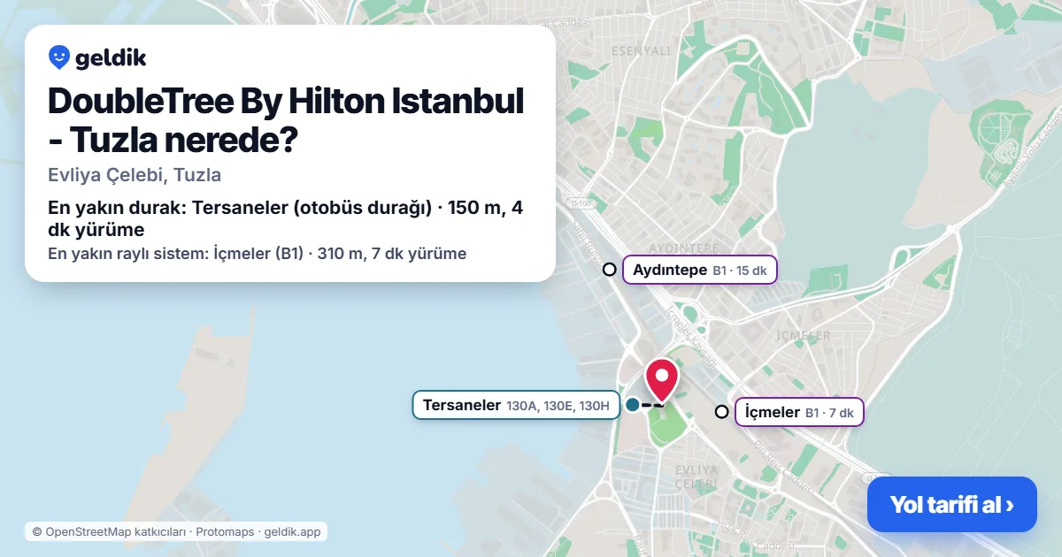 Where is DoubleTree By Hilton Istanbul - Tuzla: map with its location and the nearest stops, with walking times