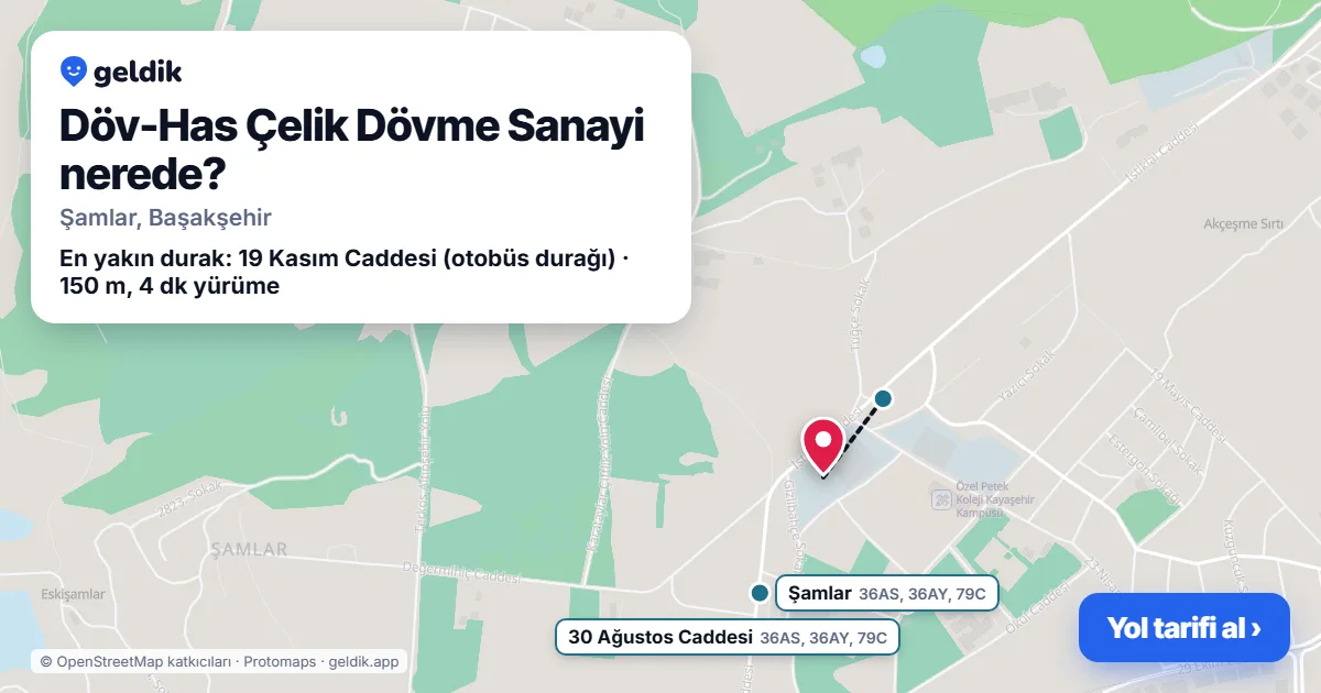Döv-Has Çelik Dövme Sanayi nerede: haritada konumu ve en yakın duraklar, yürüme süreleriyle