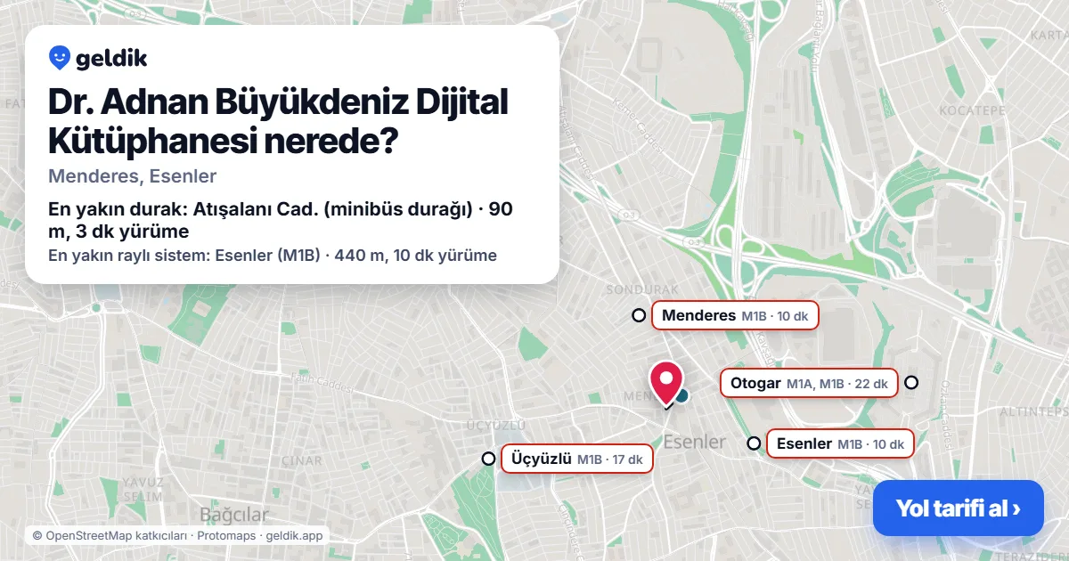 Dr. Adnan Büyükdeniz Dijital Kütüphanesi nerede: haritada konumu ve en yakın duraklar, yürüme süreleriyle