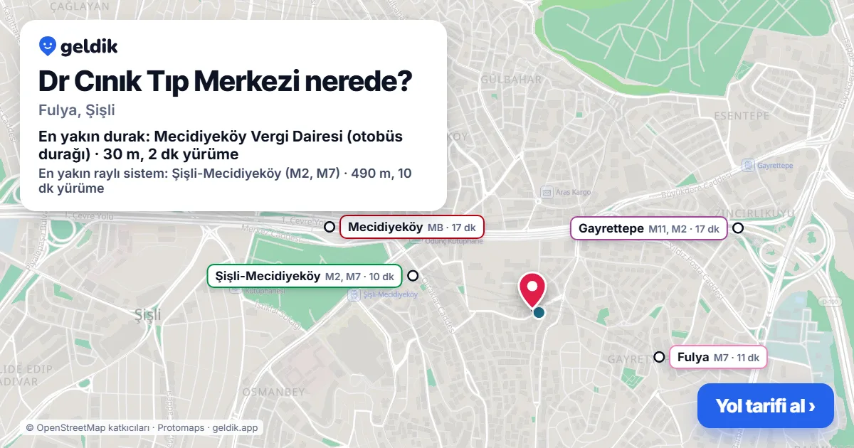 Dr Cınık Tıp Merkezi nerede: haritada konumu ve en yakın duraklar, yürüme süreleriyle