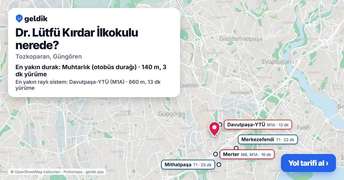 Where is Dr. Lütfü Kırdar İlkokulu: map with its location and the nearest stops, with walking times