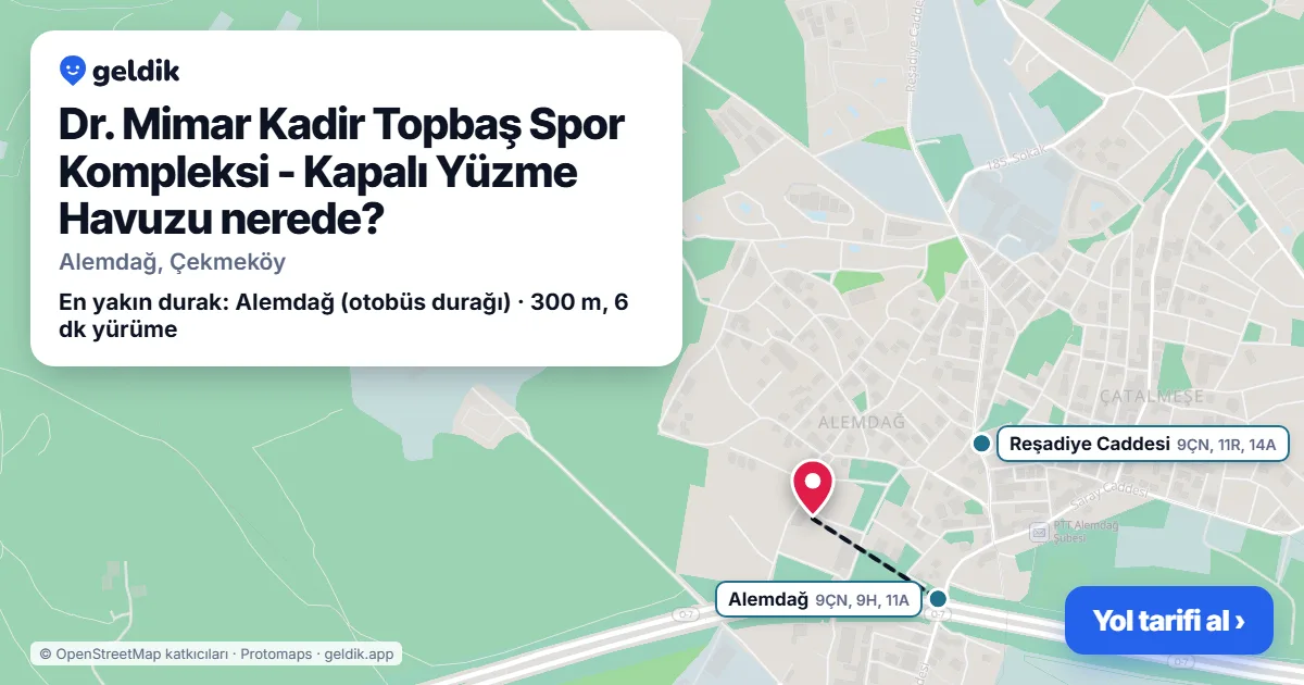 Dr. Mimar Kadir Topbaş Spor Kompleksi - Kapalı Yüzme Havuzu nerede: haritada konumu ve en yakın duraklar, yürüme süreleriyle