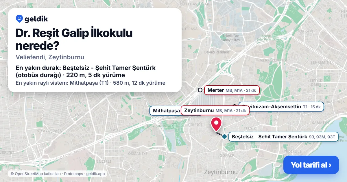 Where is Dr. Reşit Galip İlkokulu: map with its location and the nearest stops, with walking times