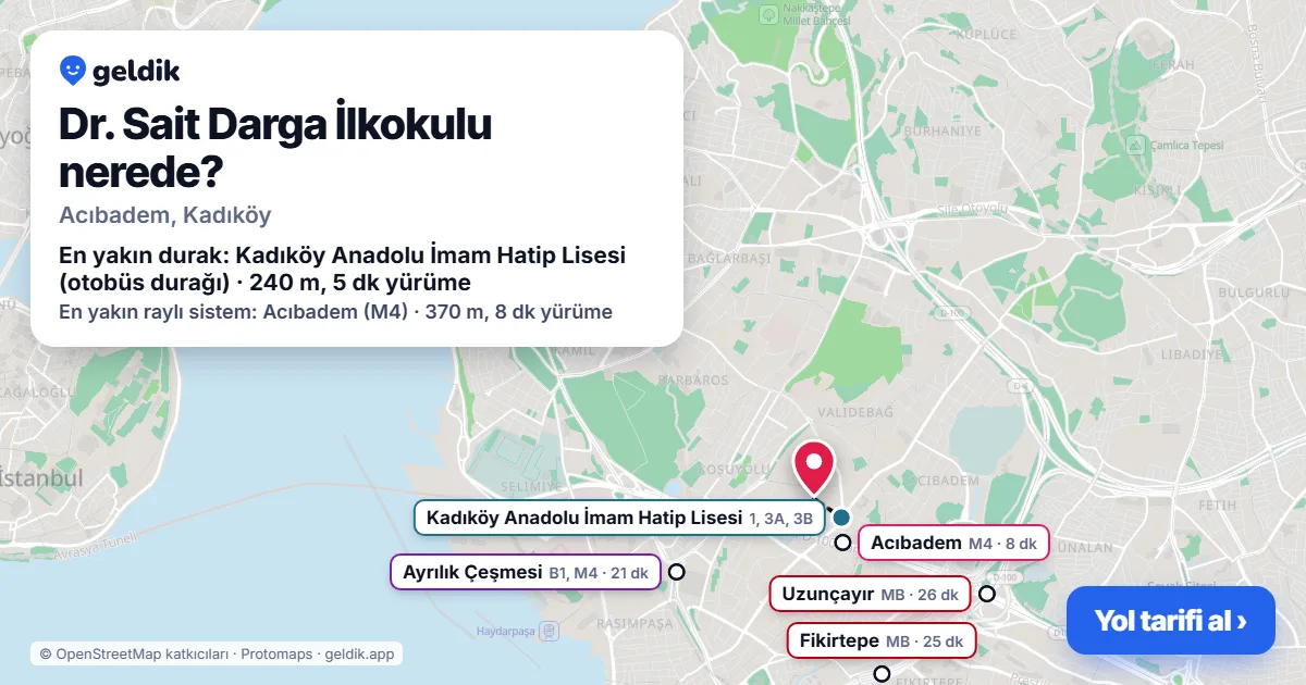 Dr. Sait Darga İlkokulu nerede: haritada konumu ve en yakın duraklar, yürüme süreleriyle