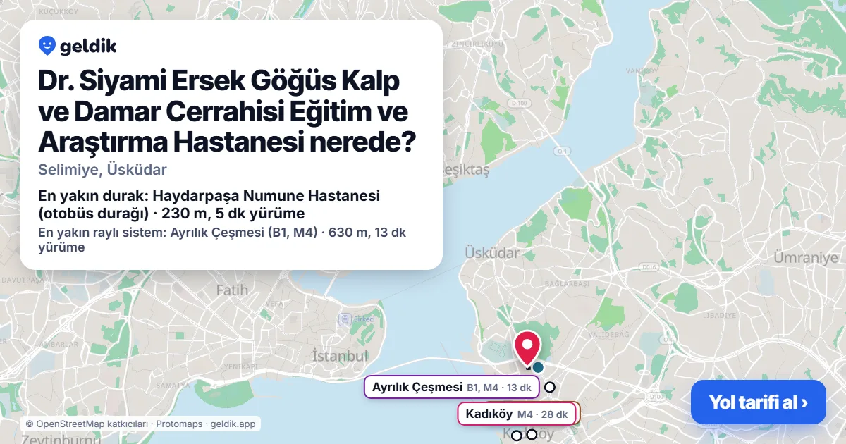 Where is Siyami Ersek Hospital: map with its location and the nearest stops, with walking times