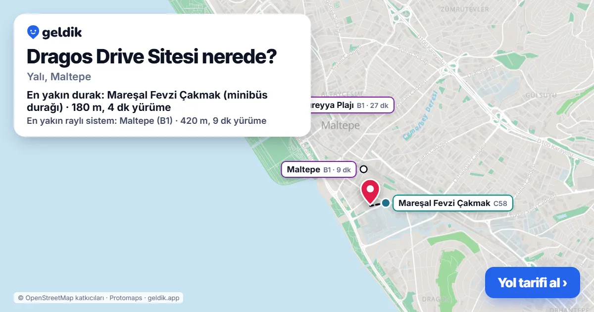 Where is Dragos Drive Sitesi: map with its location and the nearest stops, with walking times