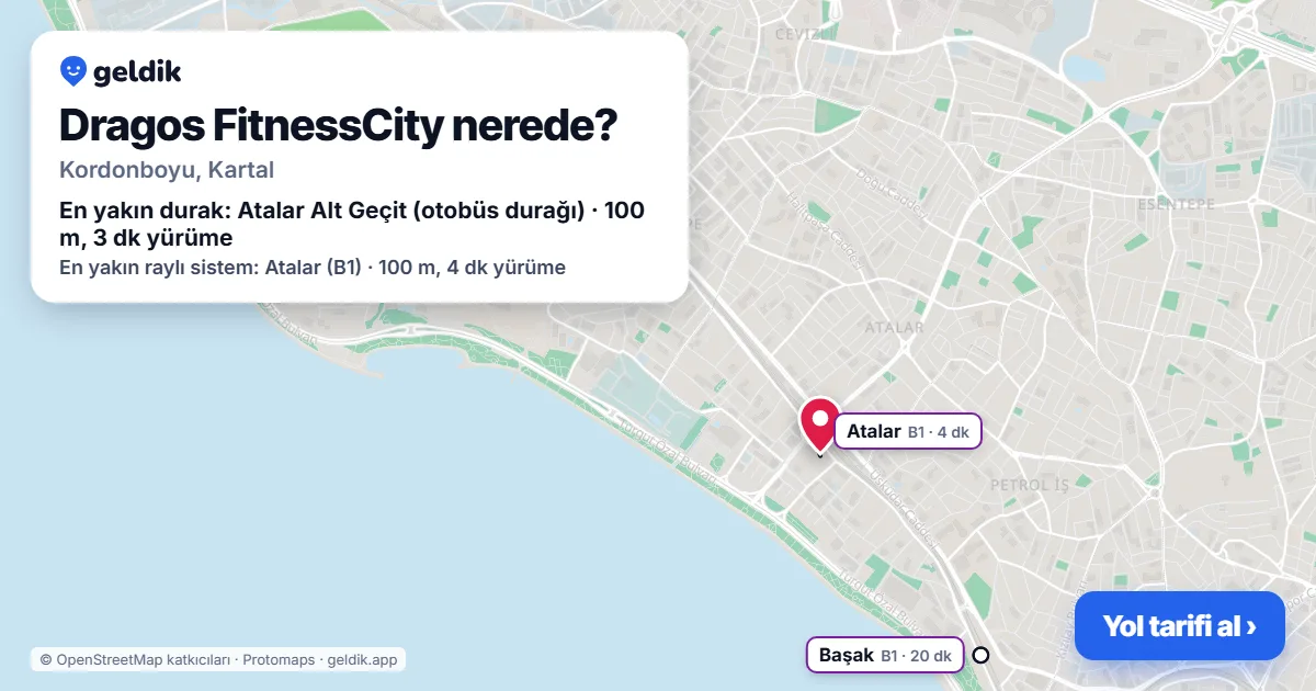 Dragos FitnessCity nerede: haritada konumu ve en yakın duraklar, yürüme süreleriyle