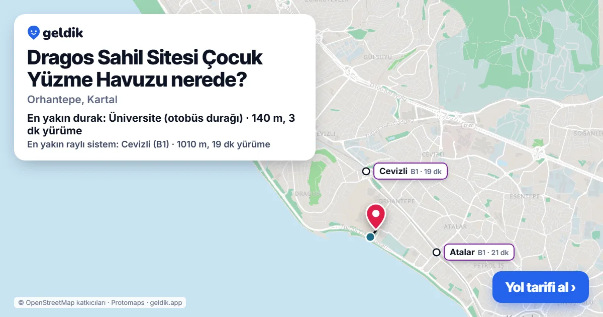 Where is Dragos Sahil Sitesi Çocuk Yüzme Havuzu: map with its location and the nearest stops, with walking times