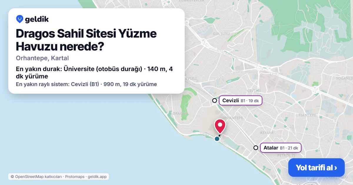 Dragos Sahil Sitesi Yüzme Havuzu nerede: haritada konumu ve en yakın duraklar, yürüme süreleriyle