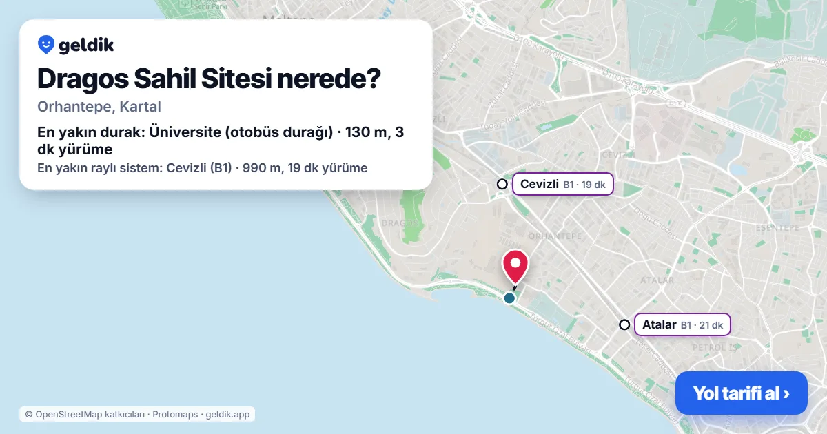Where is Dragos Sahil Sitesi: map with its location and the nearest stops, with walking times