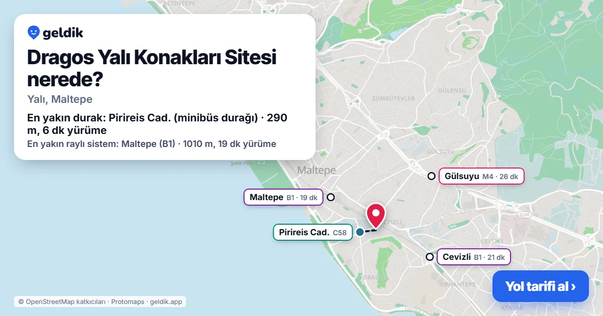 Dragos Yalı Konakları Sitesi nerede: haritada konumu ve en yakın duraklar, yürüme süreleriyle