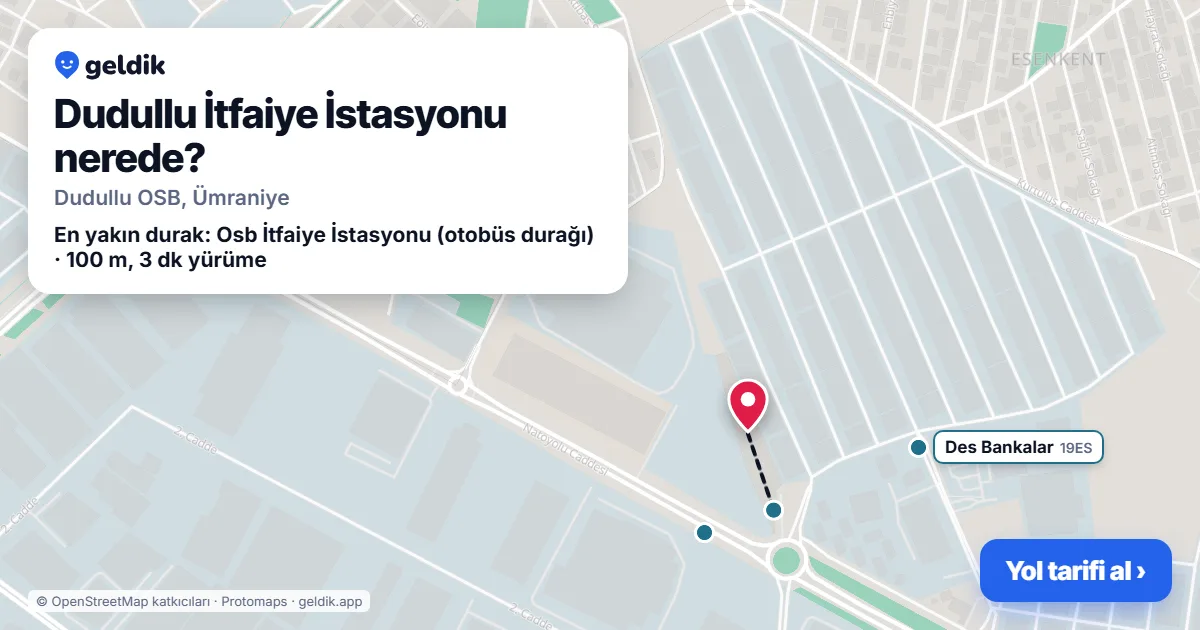 Dudullu İtfaiye İstasyonu nerede: haritada konumu ve en yakın duraklar, yürüme süreleriyle