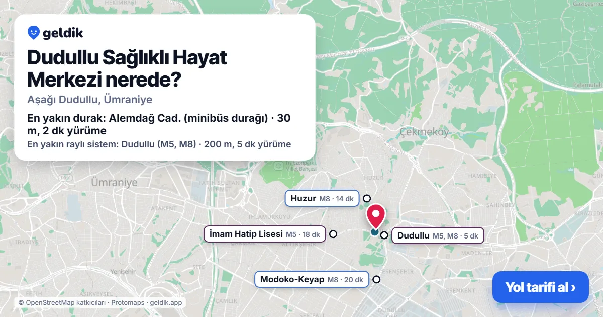 Dudullu Sağlıklı Hayat Merkezi nerede: haritada konumu ve en yakın duraklar, yürüme süreleriyle