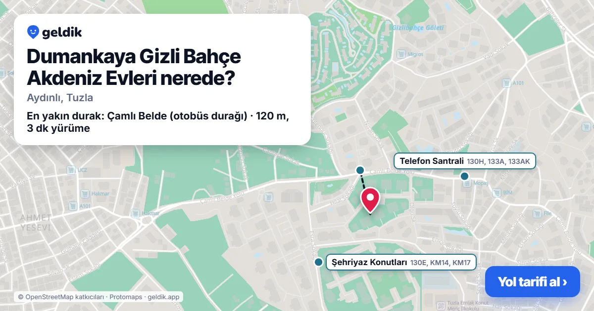Dumankaya Gizli Bahçe Akdeniz Evleri nerede: haritada konumu ve en yakın duraklar, yürüme süreleriyle