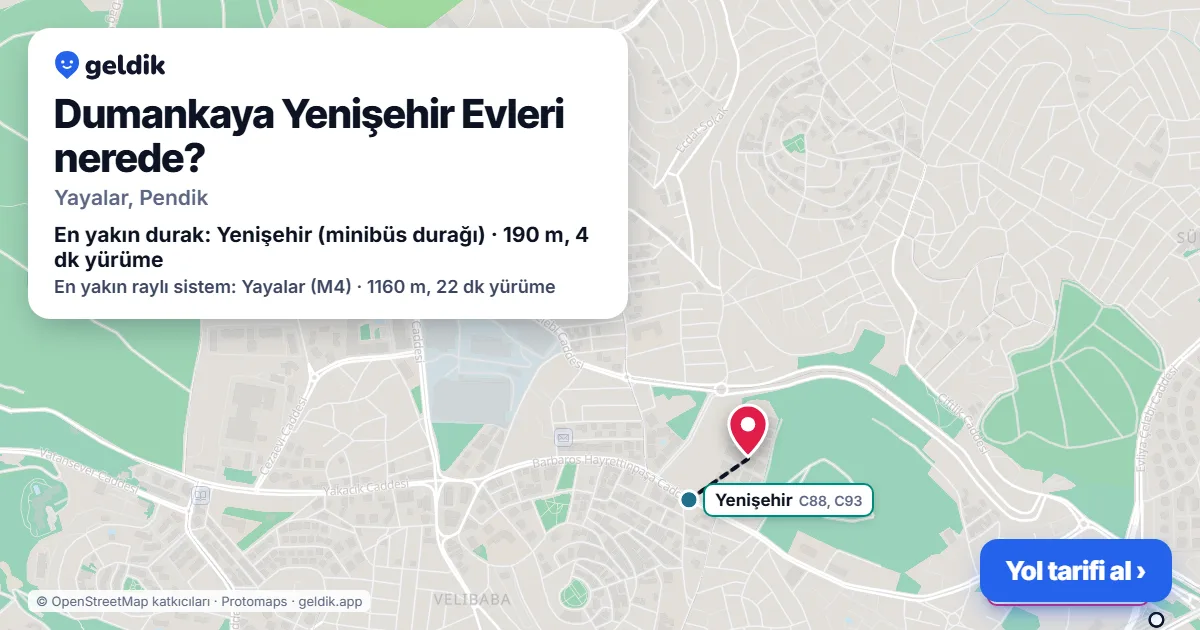 Where is Dumankaya Yenişehir Evleri: map with its location and the nearest stops, with walking times