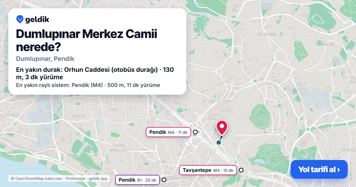 Where is Dumlupınar Merkez Camii: map with its location and the nearest stops, with walking times
