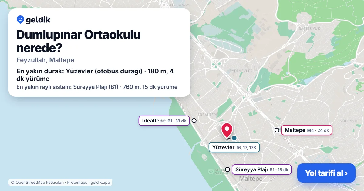 Where is Dumlupınar Ortaokulu: map with its location and the nearest stops, with walking times