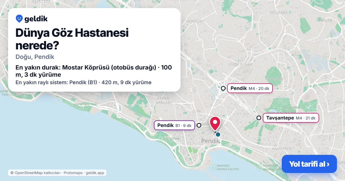 Dünya Göz Hastanesi nerede: haritada konumu ve en yakın duraklar, yürüme süreleriyle