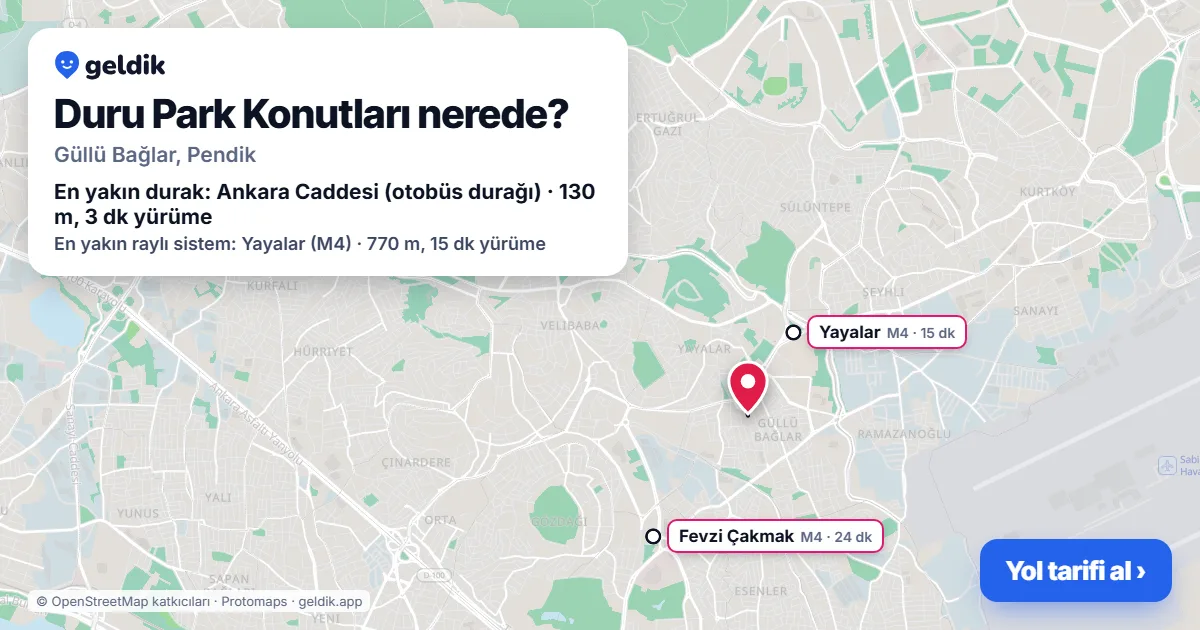 Duru Park Konutları nerede: haritada konumu ve en yakın duraklar, yürüme süreleriyle
