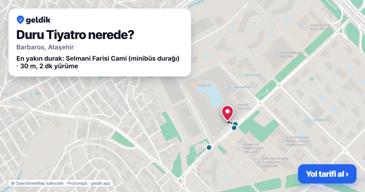 Duru Tiyatro nerede: haritada konumu ve en yakın duraklar, yürüme süreleriyle