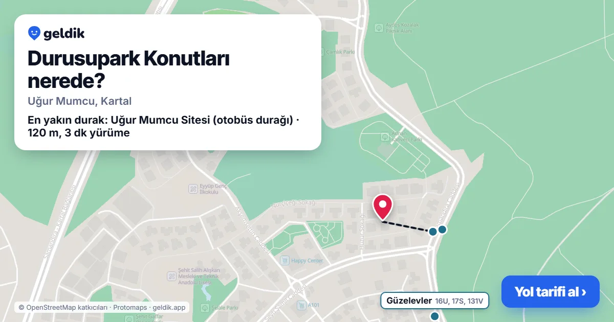 Durusupark Konutları nerede: haritada konumu ve en yakın duraklar, yürüme süreleriyle
