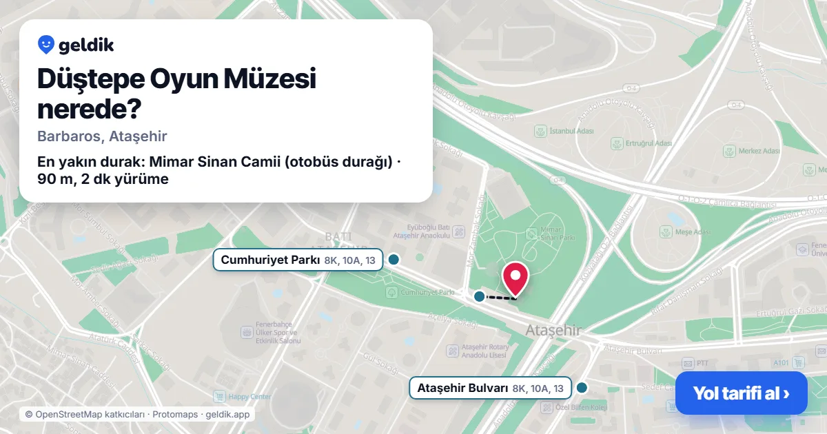Düştepe Oyun Müzesi nerede: haritada konumu ve en yakın duraklar, yürüme süreleriyle