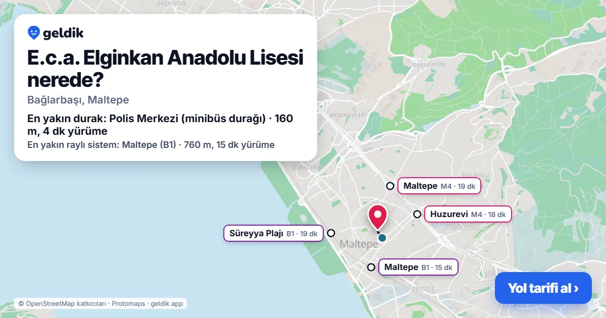 E.c.a. Elginkan Anadolu Lisesi nerede: haritada konumu ve en yakın duraklar, yürüme süreleriyle