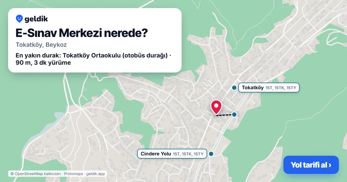 Where is E-Sınav Merkezi: map with its location and the nearest stops, with walking times