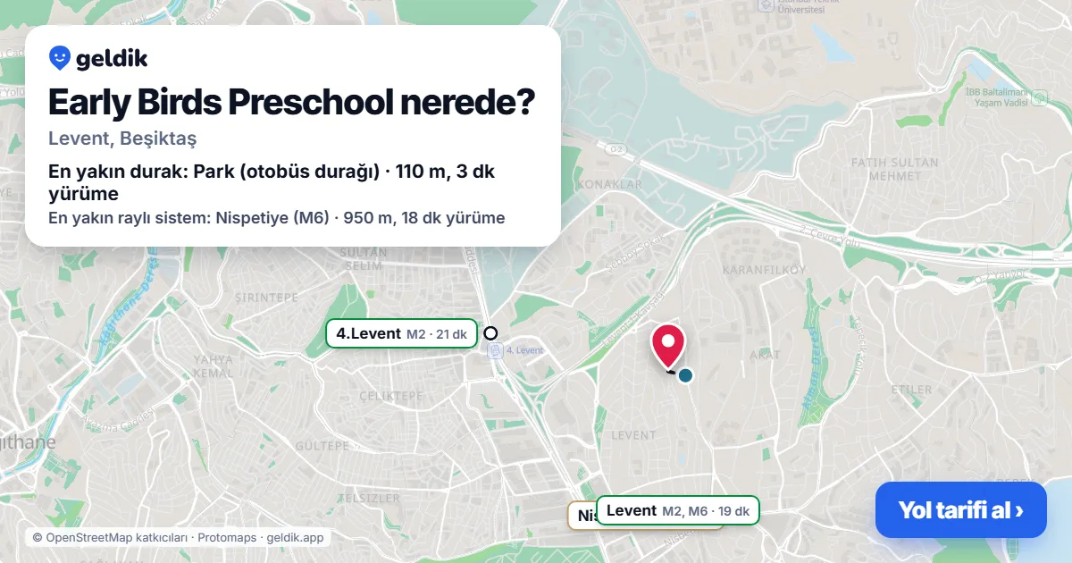 Early Birds Preschool nerede: haritada konumu ve en yakın duraklar, yürüme süreleriyle
