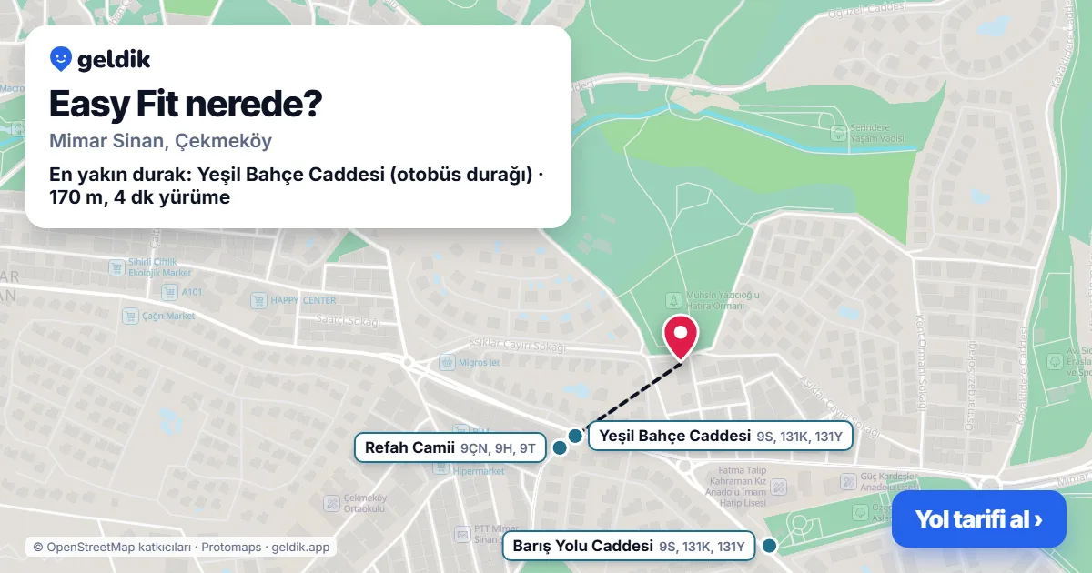 Easy Fit nerede: haritada konumu ve en yakın duraklar, yürüme süreleriyle