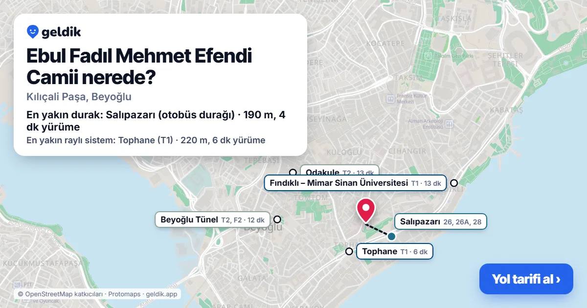 Ebul Fadıl Mehmet Efendi Camii nerede: haritada konumu ve en yakın duraklar, yürüme süreleriyle